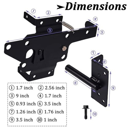 Self-Locking Gate Latch - Heavy Duty PVC/Gate Latch for Wooden Fence - Outswing Gate with Automatic Locking & Rust Proof, Black