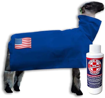 Show Pro Blue Nylon Sheep Blanket with Mesh Butt for Show Sheep & Lamb - Livestock Supplies for Sheep Cover. Free Ring Out Concentrate for Proven Ringworm Prevention Included (Medium) - size: Medium