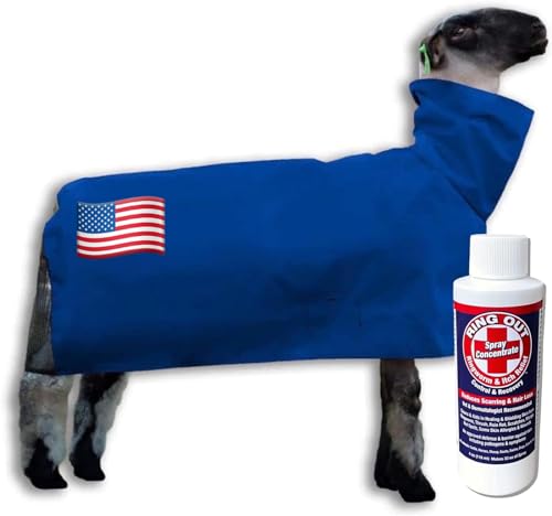 Show Pro Blue Sheep Blanket Mesh Butt for Show Sheep & Lamb - Livestock Supplies for Sheep Cover. Free Ring Out Concentrate for Proven Ringworm Prevention Included (Large) - size: Large