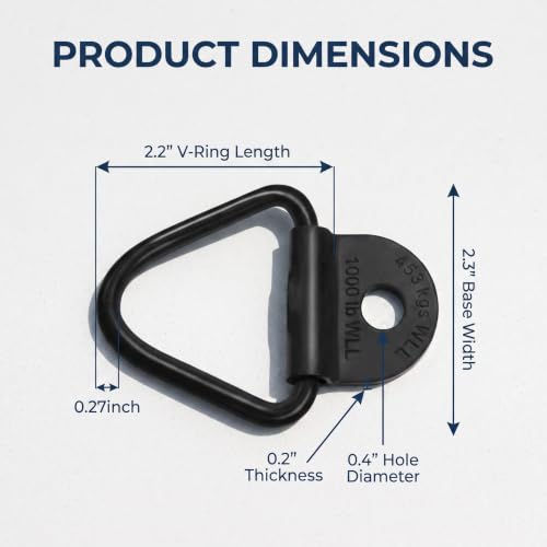 4 PCS Car V Ring Tie Down Anchors, Heavy Duty Metal Bed Tie Down Anchors Rings, V Ring Trailer Tie Down Anchor, Universal Mounting Accessories for Pickup Truck Trucks Trailers (Black)