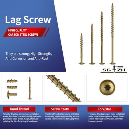 #14 x 4 Inch Lag Screws (140Pcs) 4lb. Structural Wood Screw, Bronze, Carbon Steel, Washer Head, Rust Resistant epoxy Coated, T30 Star Bit - color: Bronze, size: #14 x 4"