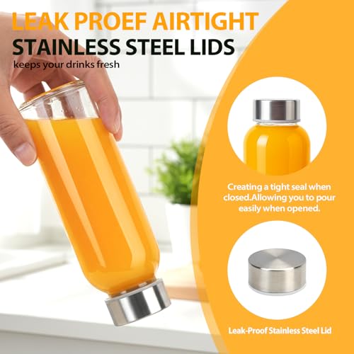Sursip 10 oz Glass Juice Bottles, 8 Pack, Leakproof Stainless Lids - color: Silver lid- 8 pack, size: 10 OZ