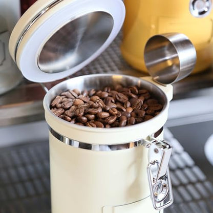 PRINCE G Airtight Coffee Canister with Scoop – Premium Stainless Steel Coffee Storage Container – Light Blocking Vacuum Seal – Keeps Coffee Beans Fresh – 9.1 oz – Beige, - color: Beige