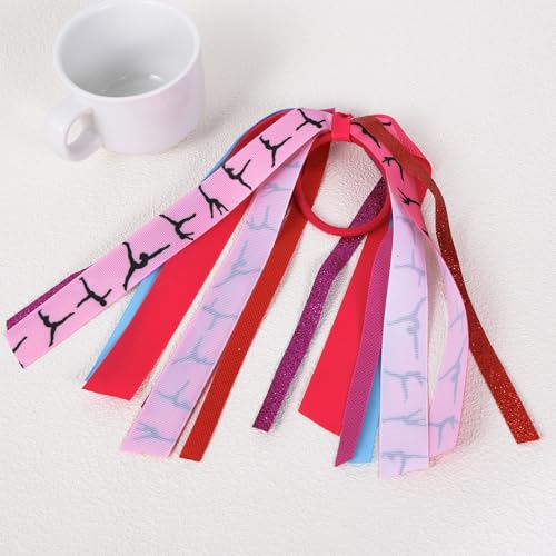 Girls Gymnastics Hair Ties Ponytail Holder Hair Ribbon Streamers Cute Gymnastics Dance Hair Accessories Sport Bow Elastic Hair Band Headband Gift for Gymnast Cheerleader Fan Women - color: Gymnastics