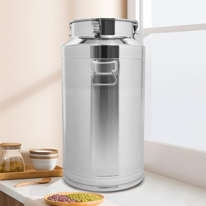 304 Stainless Steel Milk Can, 23 Gallon Milk Jug, Portable Locking Sealed Lid Bucket Wine Pail with Handles, Commercial Water Jug Pot Drink Beverage Dispenser - size: 23Gal, No Spigot