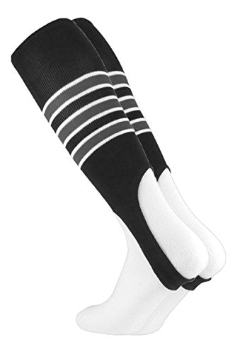 TCK Striped Baseball Stirrups - 7 Inch Cut USA Made - color: Black/White/Graphite, size: Medium