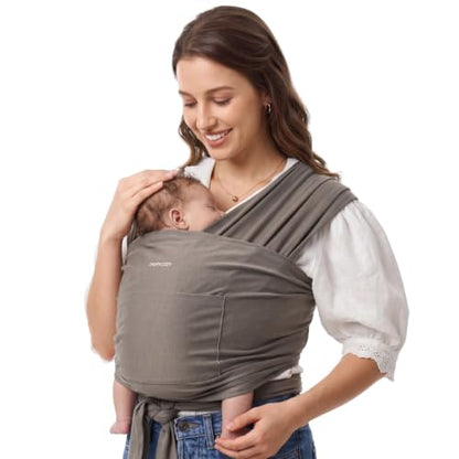 Momcozy Baby Wrap Carrier, Easy-On 2-Piece Design, Newborn to 33 lb - color: Brown