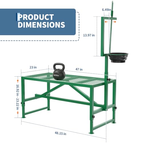 600LBS Goat Stand with Feed Bin and Headpiece – Milking Shearing Stand | 47 Inch Adjustable legs for height flexibility; sturdy steel frame; non-slip platform; quick assembly; for hoof trimming - color: Green-47 Inch