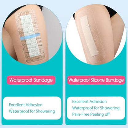 Silicone Knee Incision Bandages with Gentle Adhesive Wound Waterproof Dressing Absorbent Hip Water Barrier Shower Protector for Post Surgical Site Large Cuts Abrasions 4 x 10 Inch Pack of 10 - size: Waterproof 4"x10", style: Silicone(Pack of 10)