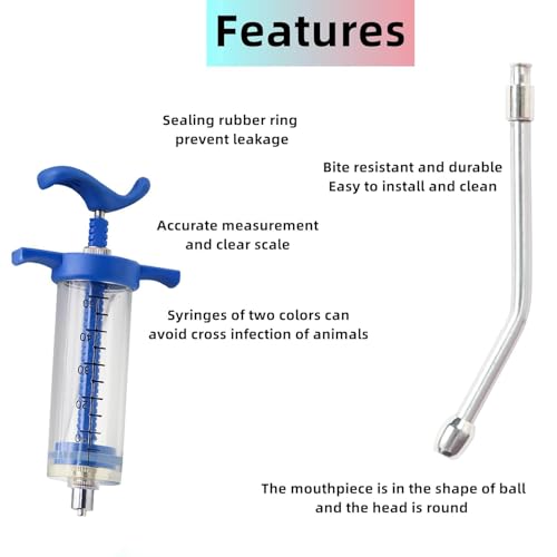 1Pcs Reusable Goats Syringe, Goats Feed water filler, Reusable, Drench Nozzle, for Bird, Cattle, Sheep, Goats, Horse, Pig, Dog Supplies, Pet Water Filler Tool (M-50ML)