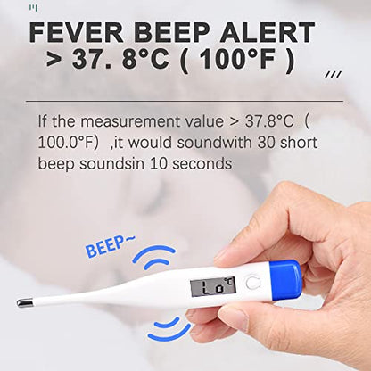 Berrcom Digital Thermometer for Adults, Kids, Babies, Oral Rectal Underarm | Medical Thermometer with Fever Alarm, C/F Switchable, Body Temperature, Fast Read, Oral in Mouth, Rectal, Under Arm Use - color: Light Blue