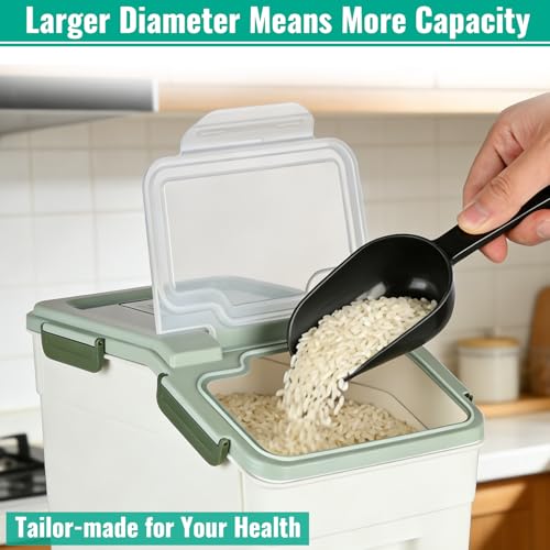 2 Pack Rice Container 25 lbs Large Bulk Flour Sugar Storage Holdhouse Plastic Grain Cereal Dry Goods Bin with Spoon and Measuring Cup for Kitchen Pantry Organization - Green - color: Green, 2 Pack