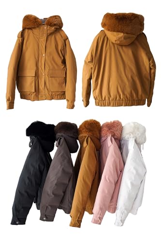 Winter Coats for Women Thickened Puffer Jacket with Detachable Fur Hood Winter Warm Parka Puffer Coat - color: Coffee, size: Medium
