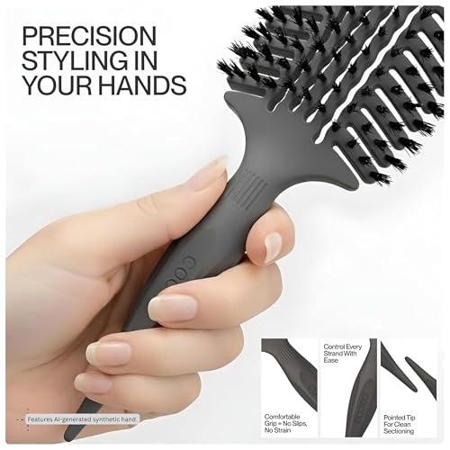 COCCO Aura Vent Boar Brush, Dual-Curved Design for Faster Drying - color: Black