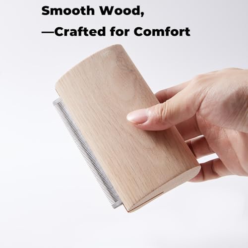 Pug Brush for Shedding, Wooden Handle Short-Hair Grooming Comb