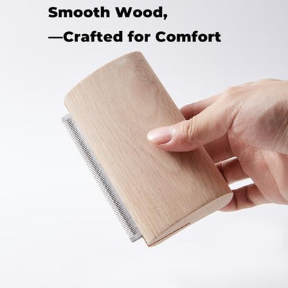 Pug Brush for Shedding, Wooden Handle Short-Hair Grooming Comb