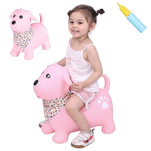 INPANY Bouncy Dog Hopper for Toddlers, Gifts Toy for Kid, Pump Included | Eco-Friendly PVC, Low Center Gravity, Cute Cartoon Design, Load 100 Lbs, Learn & Exercise & Active Fun, Gifts for 1-3 Kids - color: Pink Dog