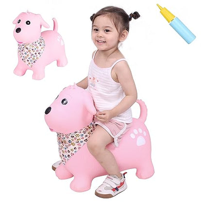 INPANY Bouncy Dog Hopper for Toddlers, Gifts Toy for Kid, Pump Included | Eco-Friendly PVC, Low Center Gravity, Cute Cartoon Design, Load 100 Lbs, Learn & Exercise & Active Fun, Gifts for 1-3 Kids - color: Pink Dog
