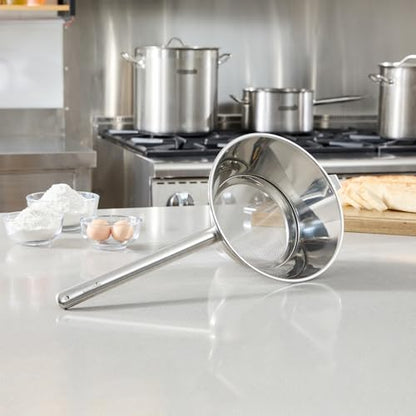 Restaurantware Chinois Strainer 1 Count 10.2" Stainless Steel Bouillon Cone with Extra Fine Mesh China Cap Strainer for Sauces, Stocks, Soups, Broths, Sifting, Sieving, Professional Kitchen Tools - size: Bouillin / Chinois, Extra Fine Mesh-10 1/4"