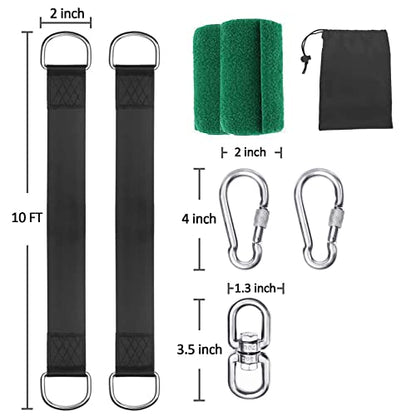 Safe Tree Swing Hanging Straps Kit, 3FT/10FT/15FT/20FT, Heavy Duty Holds 5500LBS Extra Long Adjustable Tree Swing Straps, Easy & Fast Way to Hang Any Swing or Hammock(10 FT) - color: black, size: 10FT