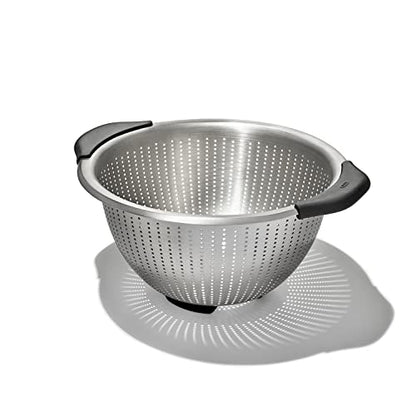OXO Good Grips Strainer - 5 Qt Capacity, Stainless Steel | Colander, Nesting Design For Easy Storage, Non-Slip Handles, Drains Pasta And Vegetables, Dishwasher Safe - size: 5 Qt
