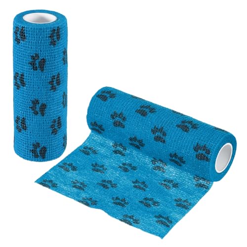 Pet Wrap Bandages, 6 Inch 5 Yard Self Adhesive Bandage Wrap, Pet Non-Woven Tape First Aid Cohesive Gauze, (Light Blue/Paw, 2 Pcs), Intended for Dog/Cat/Bird/Legs/Paws/Wound - color: Light Blue, size: 6 inch