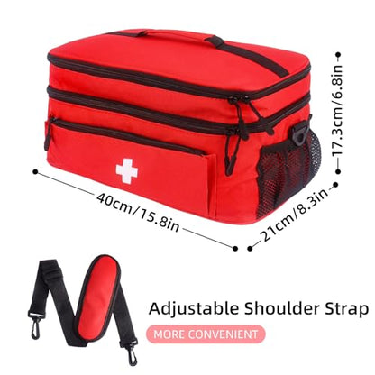 First Aid Bag Empty Large 16x8.3x7 inch with Adjustable Shoulder Strap, Medical Organizer for Pet First Aid Kits, Home Travel Camping Emergency Supplies Storage (Red)