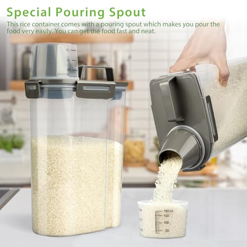 Viretec Rice Airtight Storage Container, 3 to 5Lbs Cereal Dry Food Flour Bin, Pet Dog Cat Food Dispenser with Measuring Cup, BPA Free Clear Plastic Kitchen and Pantry Organization Bin for Sugar - color: 3L/Grey