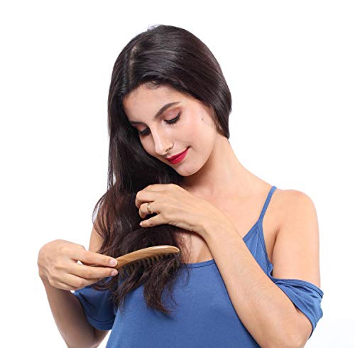 Louise Maelys 2 Pack Sandalwood Wooden Wide Tooth Combs For Curly Hair - color: Handle comb + Moon comb