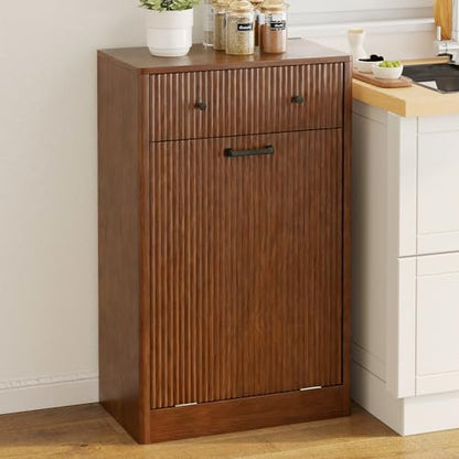 10 Gallon Tilt Out Trash Can Cabinet with Drawer, Hidden Trash Bin Storage & Laundry Hamper Cabinet, Pet Proof Trash Can Holder for Kitchen, Laundry Room & Bathroom, Walnut - color: Walnut