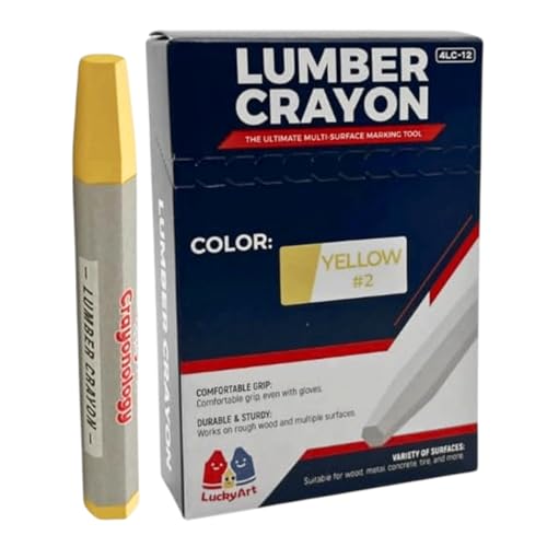 Lumber Crayons – Yellow, Pack of 12 | Hexagonal Construction Marking Crayons for Wood, Concrete, Asphalt, Metal | Durable, Smudge-Free, Break-Resistant - color: Yellow