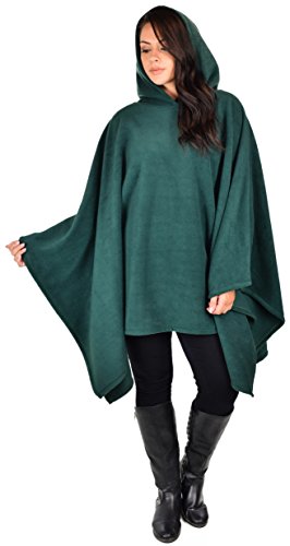 Dare2BStylish Women Poncho Style Hoodie Sweater Fleece Cover Up for Cold Weather - color: Hunter Green