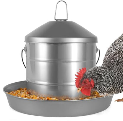 17.8lb Stainless Steel Hanging Chicken Feeder, Metal No Waste Poultry Feeder, Rustproof, Reusable, Long-Lasting, Gravity Feed Chicken Coop Accessories for Chicken, Geese, Duck, Hens, Rooster, Chick - color: 17.8lb
