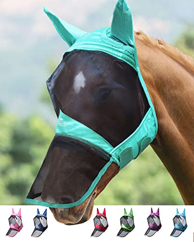 Harrison Howard CareMaster Pro Luminous Horse Fly Mask Large Eye Space Long Nose with Ears UV Protection for Horse Summer Mint S Pony - color: Summer Mint, size: Small (Yearling)