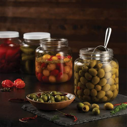 Paksh Novelty 64 oz Mason Jar, Half Gallon Jar, Wide Mouth, Clear, 4 Pack | Half gallon mason jar, airtight metal lid, 4 in wide mouth, USA-made soda-lime glass, canning, fermenting, dry food storage