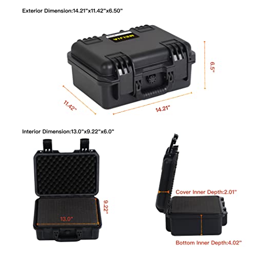 MEIJIA Premium Waterproof Hard Camera Case,Hard Case with customizable fit foam,Full Protection with Light&Convenient Design,Elegant Black (14.21"X11.42"X6.50") - size: 14.21"X11.42"X6.50"