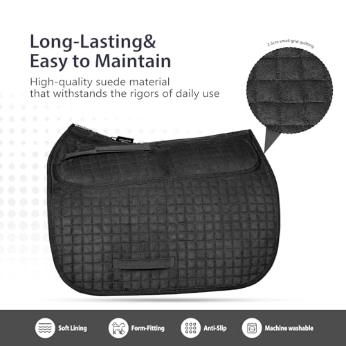 Harrison Howard Diamond Quilted Dressage Saddle Pad Adjustable with 4 Pockets and Foam Inserts with Differentiated Thickness Horse Riding Pad with Added Cushioning and Comfort