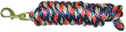 Hamilton 5/8" x 10' Poly Horse Lead Rope with Bolt Snap, Red/Navy Blue/Tan - color: Striped/Red