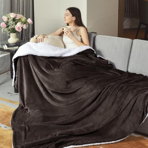 KAWAHOME Sherpa Fleece King Size Blanket for Bed, Extra Warm Heavy Thick - color: Brown, size: King ( 108" X 90" )