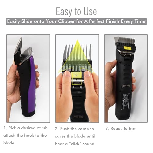 8 Pieces Professional A5 Style Animal Clipper Stainless Steel Color-Coded Snap-on Attachment Guard Guide Combs Set, 1/8"-1" Compatible with Wahl KM Series Oster A5 Andis Detachable Blade Pet Groomers