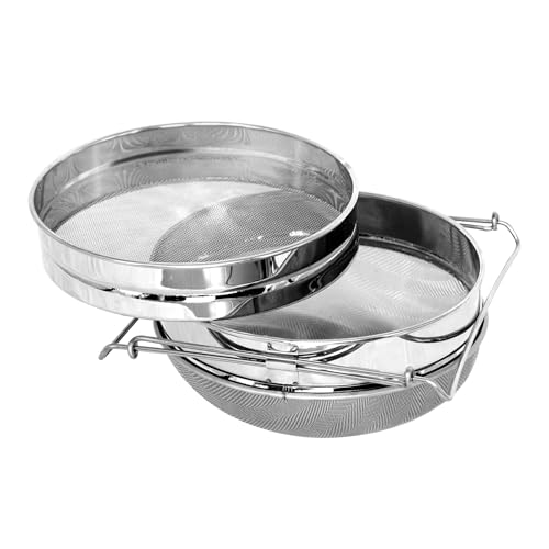 BeeCastle Double Sieve Honey Strainer, Stainless Steel Honey Strainer Honey Filter Honey Extractor Equipment for 5 Gallon Bucket, Honey Harvesting Tool for Beekeeping