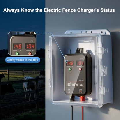 Outdoor Electrical Box Waterproof, 8.94×7.48×3.78 Inch Waterproof Enclosure with 656 Feet/200 Meters Electric Fence Rope Polywire,for Outdoor/Small Electric Fence Charger Installation (with clear lid)