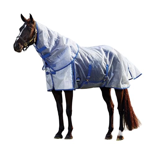 WeatherBeeta ComFiTec Ripshield Fly Sheet Detach-A-Neck, White/Cobalt, 75" - color: White/Cobalt, size: 75"