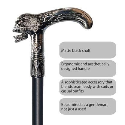 Walking Cane for Men & Women & Seniors - 36.5 Inch Skull Metal Cane