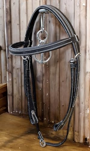 Majestic Ally Padded Leather Brow Band Headstall for Horses - color: Black