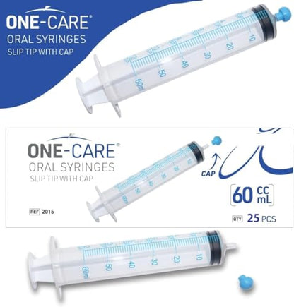 ONE-CARE Oral Syringe, 60 mL, Slip Tip, with Cap, 25 Count - size: 60ml