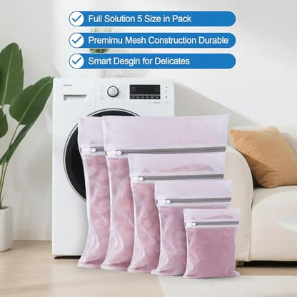 5Pcs Laundry Bags Mesh Wash Bags, Delicate Laundry Bags for Clothes, Hosiery, Underwear, Bed linen - 5 Size - color: White, size: Delicates 5 pcs
