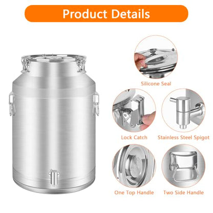50 Liter 13.2 Gallon Milk Can 304 Stainless Steel Milk Bucket Heavy Duty Wine Pail Bucket with Spigot Milk Can Tote Jug with Sealed Lid for Milk and Wine (50L) - size: 50L
