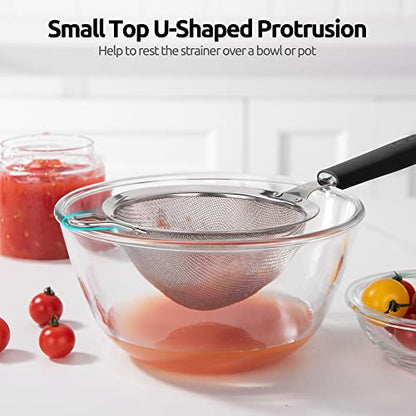18/8 Stainless Steel Mesh Strainer: U-Taste 5.5 Inch Kitchen Fine Mesh Sieve Food Colander with Riveted Sturdy Silicone Handle and 30 Mesh Hole for Straining Flour, Pasta, Fruit, Quinoa (Black) - color: (2) Black, size: Medium (5.5 x 13 in)