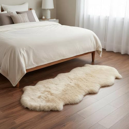 Premium Champagne Sheepskin Rug Genuine Double 2x6ft Pelt Fluffy Fur Rug for Bedrooms - color: Champagne, size: 2' x 6' (Natural)
